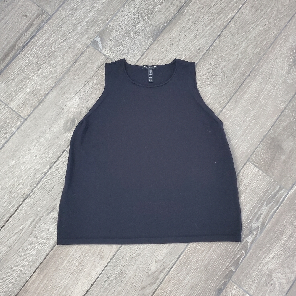 Eileen Fisher 100% extra fine merino wool black sleeveless vest tank top size S